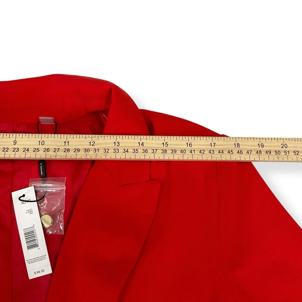Tahari Blazer Women XL Red Long Sleeve Open‎ Front Lined Roll Tab Notch NWT